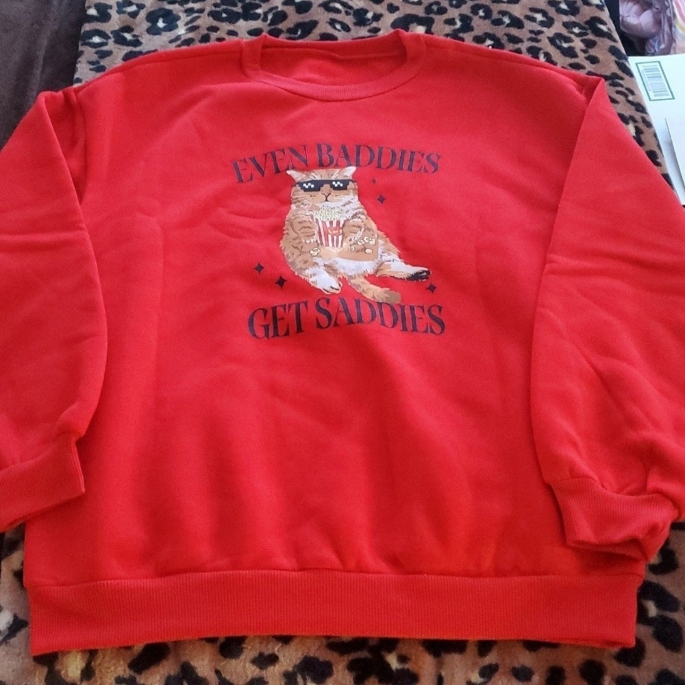 Chic Red Cat Graphic Sweater